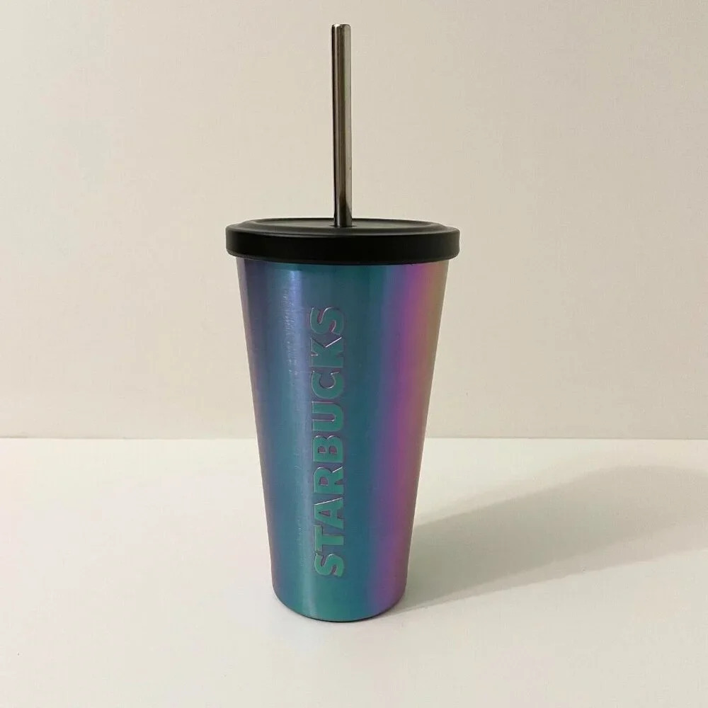 Starbucks 2014 Iridescent Cold Cup Stainless Steel Tumbler 16 oz